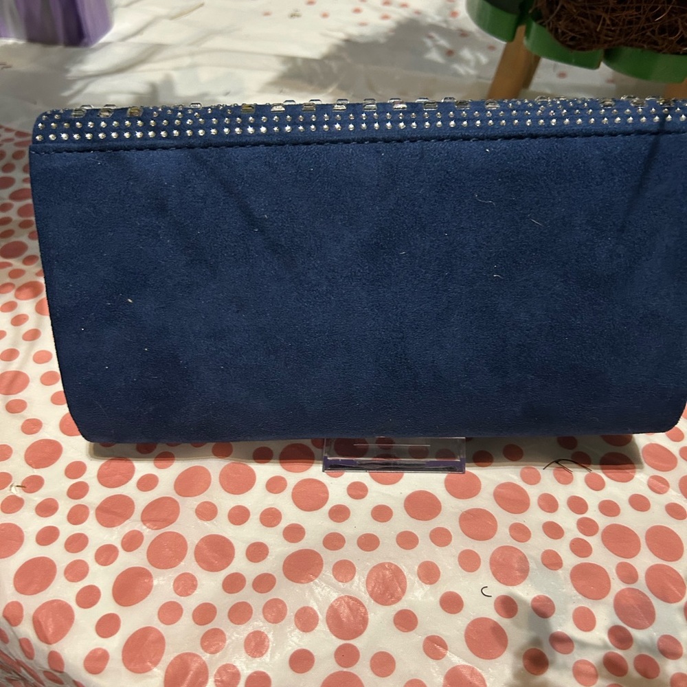 Embellished Navy Evening Clutch with Chain Strap - Picture 2 of 2